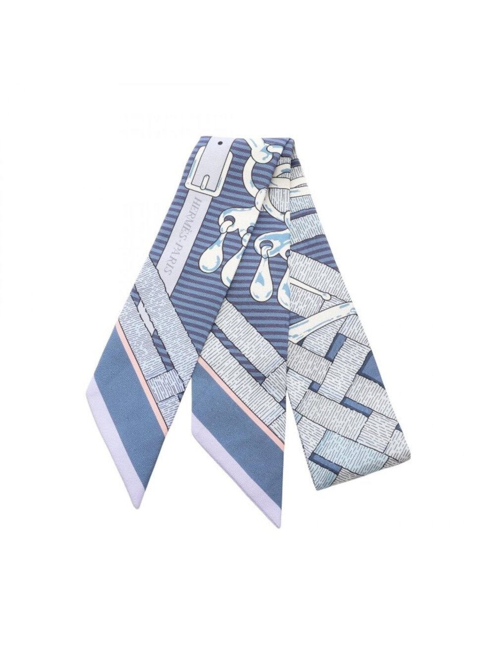 Hermes Scarf Twilly Mors a Jouets Chemise Ribbon Blue Silk